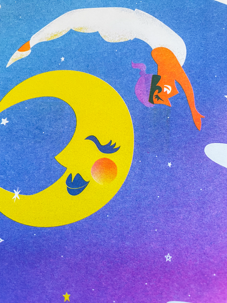 Over The Moon - 8"x10" Risograph Print