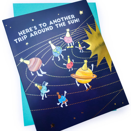 Around the Sun Birthday Card (Gold Foil)