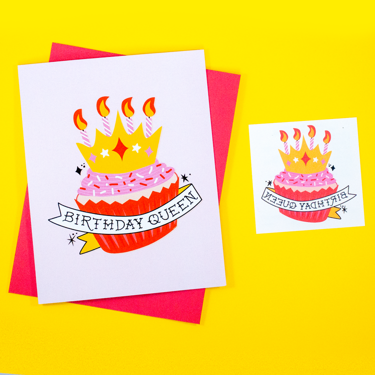 Birthday Queen Greeting Card + Temporary Tattoo