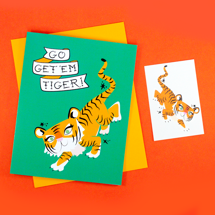 Way to Go Tiger Greeting Card + Temporary Tattoo