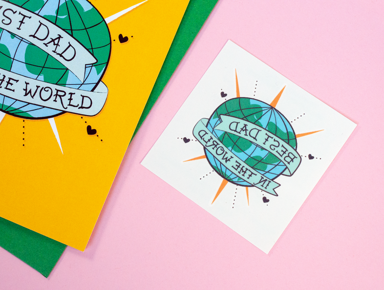 Best Dad in the World Card + Temporary Tattoo