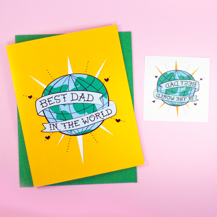 Best Dad in the World Card + Temporary Tattoo