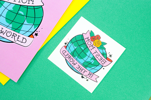 Best Mom in the World Card + Temporary Tattoo