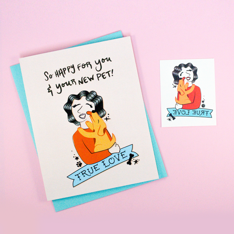 New Pet (Dog) Greeting Card + Temporary Tattoo