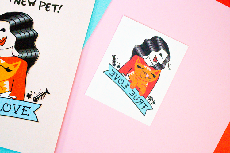 New Pet (Cat) Greeting Card + Temporary Tattoo