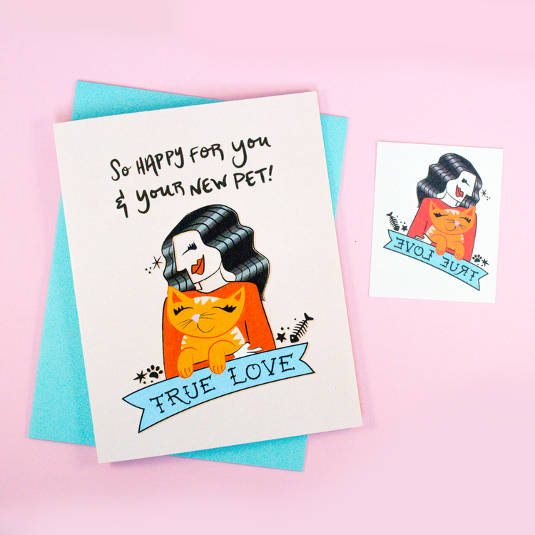 New Pet (Cat) Greeting Card + Temporary Tattoo
