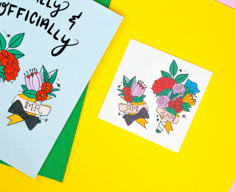 Mr. & Mrs. Greeting Card + Temporary Tattoo