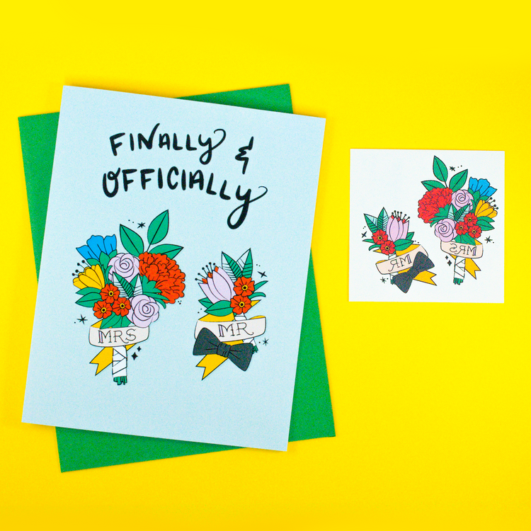 Mr. & Mrs. Greeting Card + Temporary Tattoo