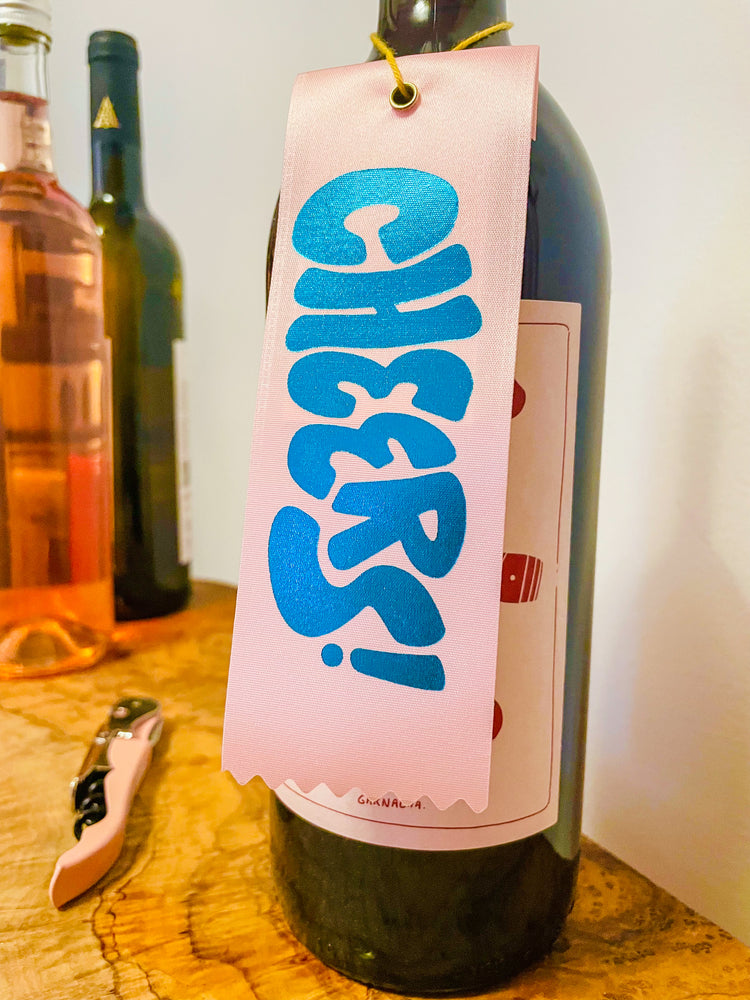Cheers! Bottle Ribbon Gift Tag - Pink