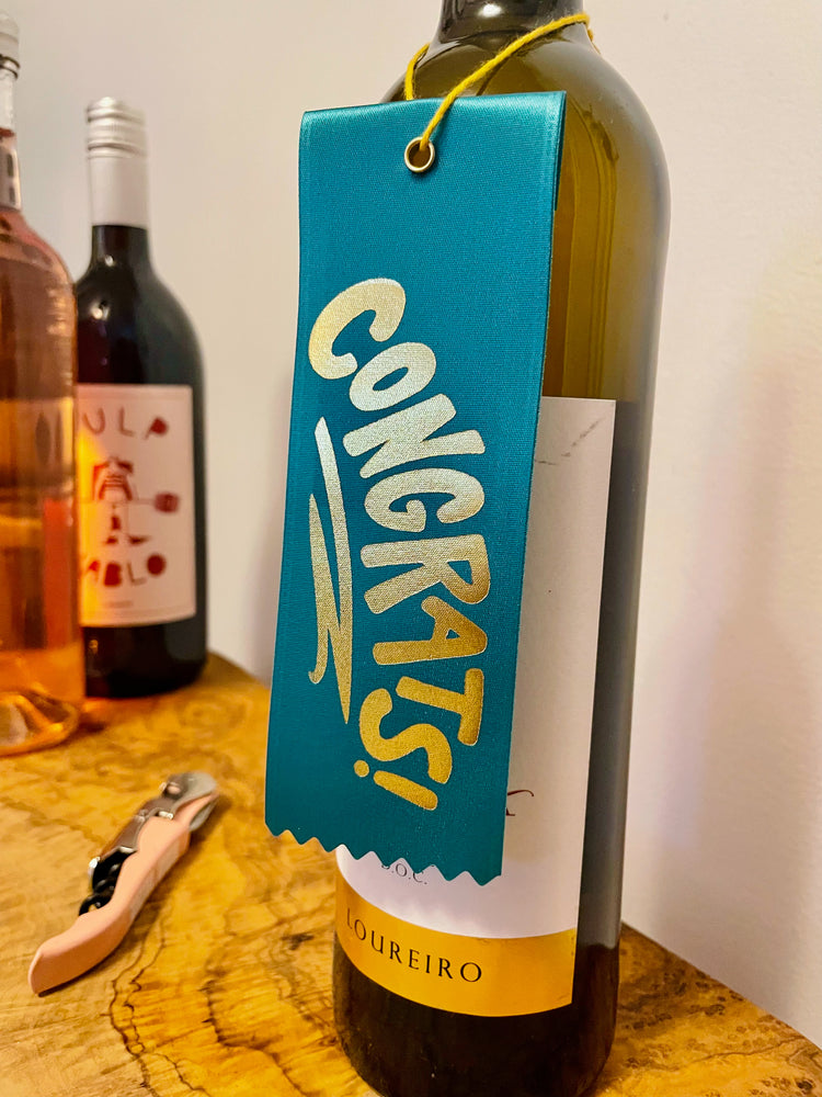 Congrats! Bottle Ribbon Gift Tag - Teal
