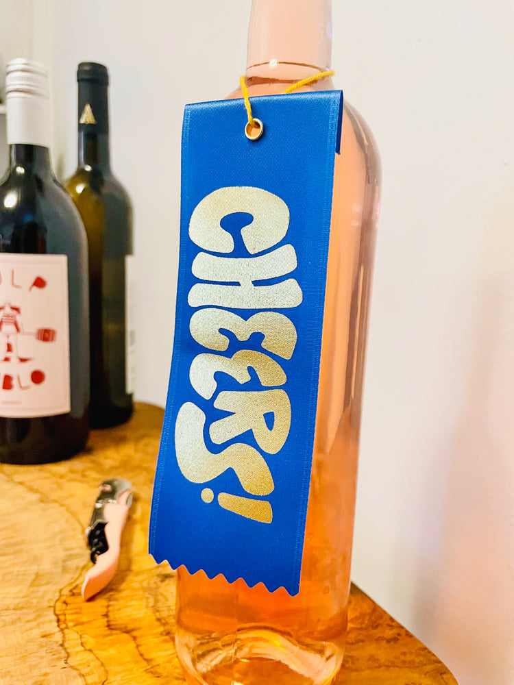 Cheers! Bottle Ribbon Gift Tag - Blue