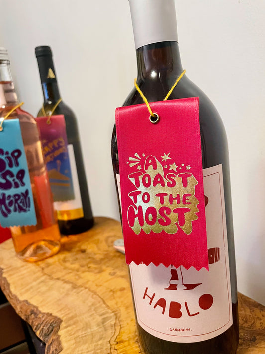 Host Toast Bottle Ribbon Gift Tag - Raspberry
