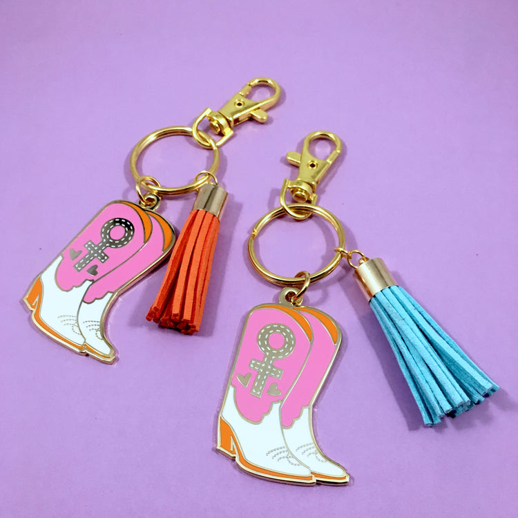 Stomp the Patriarchy Keychain in Pink/Orange