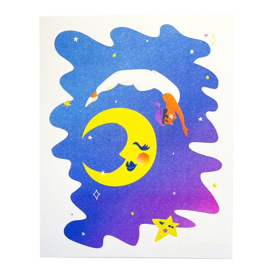 Over The Moon - 8"x10" Risograph Print
