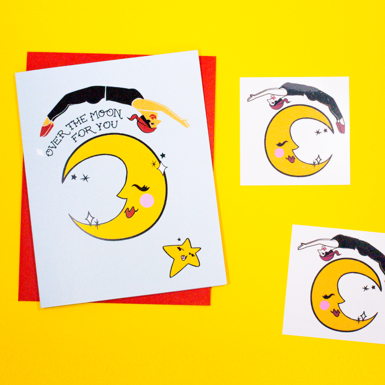 Over the Moon Greeting Card + Temporary Tattoo