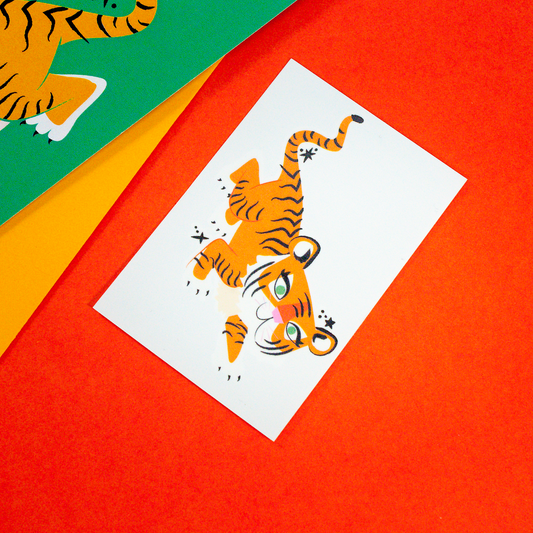 Way to Go Tiger Greeting Card + Temporary Tattoo