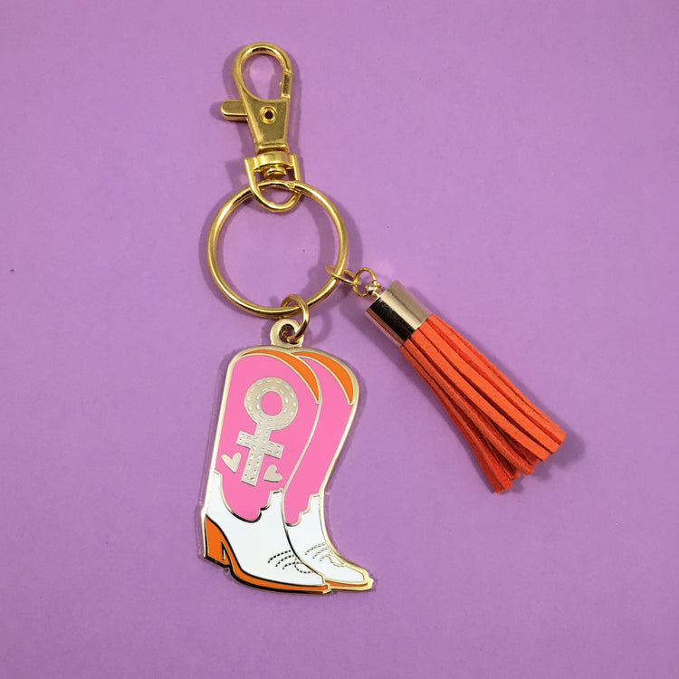 Stomp the Patriarchy Keychain in Pink/Orange