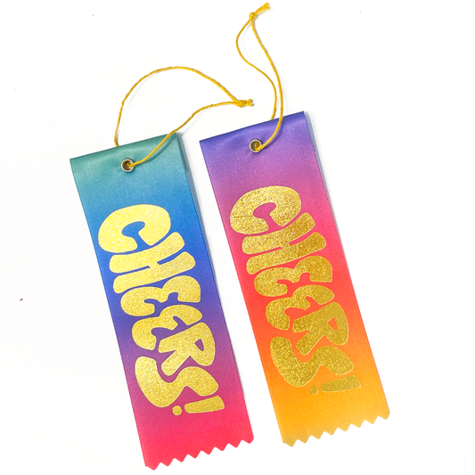 Cheers! Bottle Ribbon Gift Tag - Rainbow