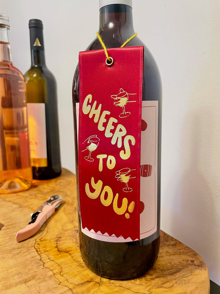 Cheers to You! Bottle Ribbon Gift Tag - Maroon