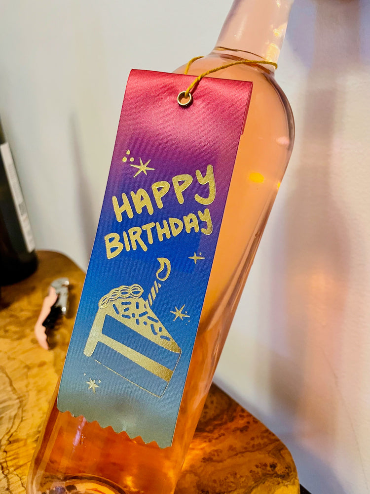 Happy Birthday Bottle Ribbon Gift Tag - Rainbow