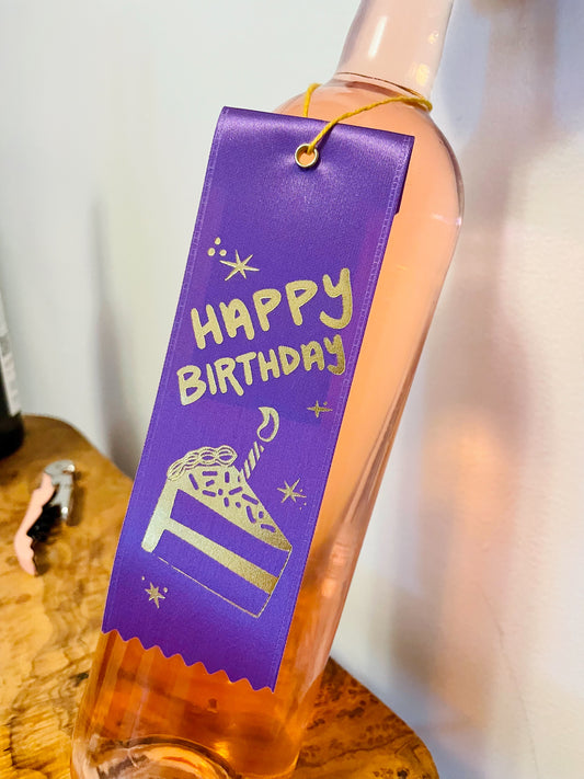 Happy Birthday Bottle Ribbon Gift Tag - Purple