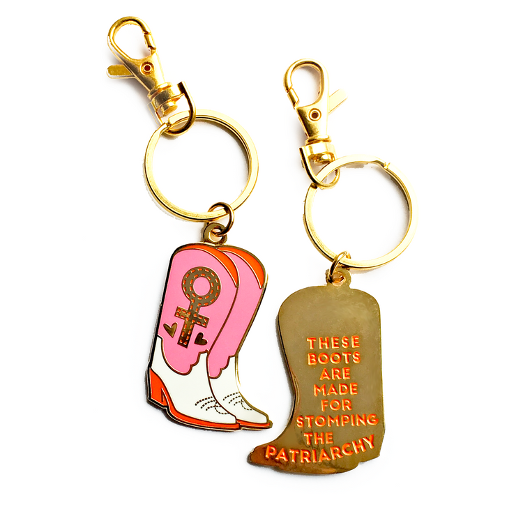 Stomp the Patriarchy Keychain in Pink/Orange